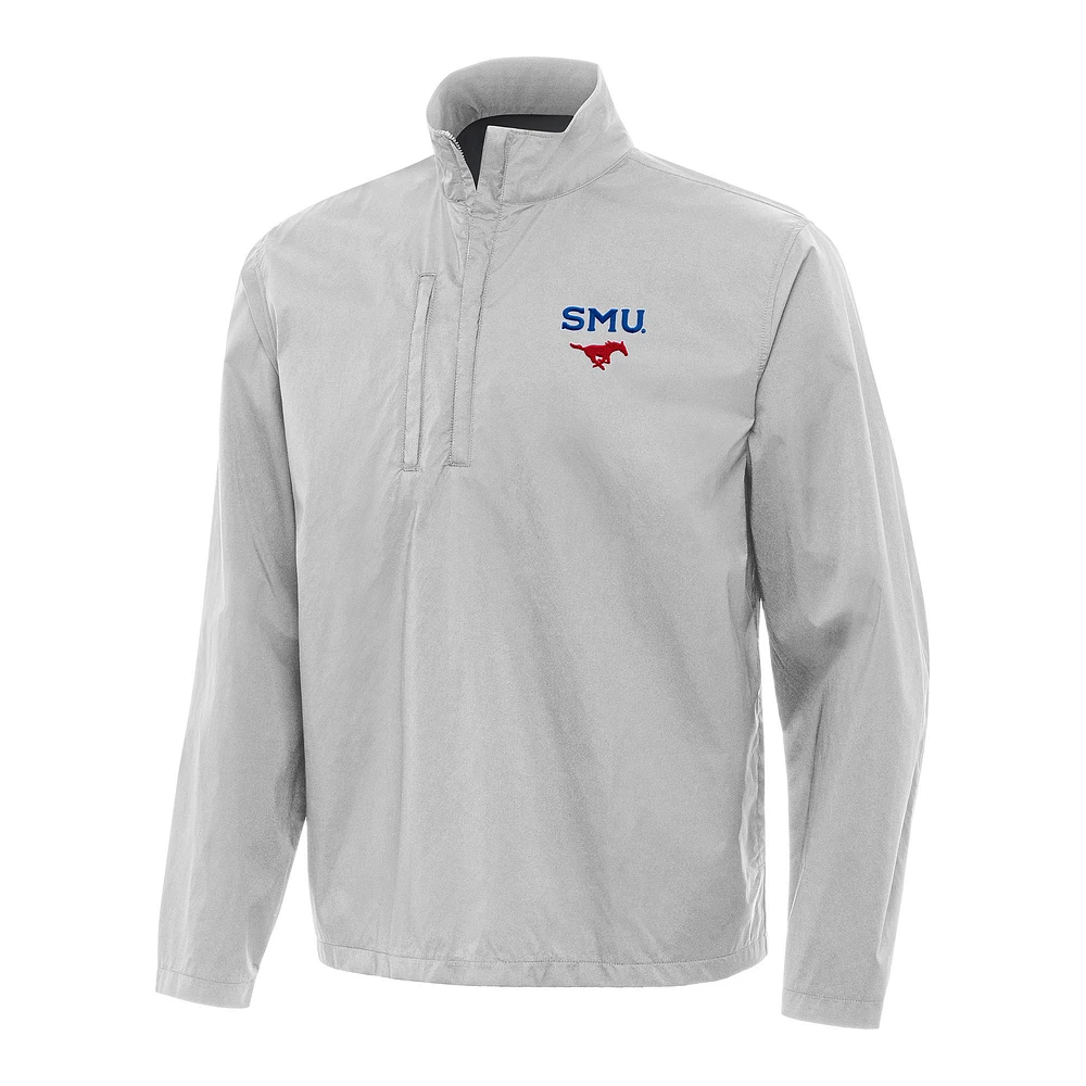 Men's Antigua Heather Gray SMU Mustangs Brisk Quarter-Zip Windbreaker