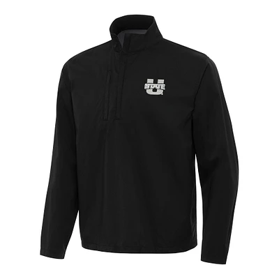Men's Antigua Black Utah State Aggies Brisk Quarter-Zip Windbreaker