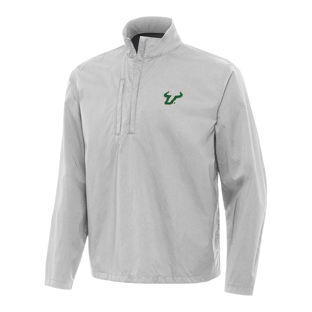 Men's Antigua Heather Gray South Florida Bulls Brisk Quarter-Zip Windbreaker