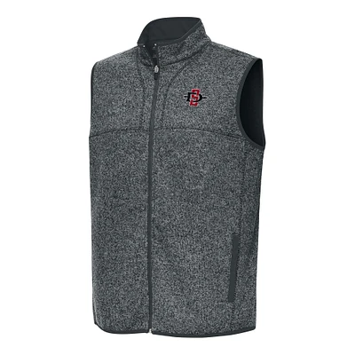 Men's Antigua Heather Charcoal San Diego State Aztecs Fortune Full-Zip Vest