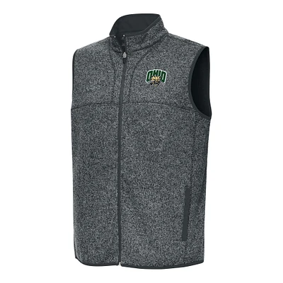 Men's Antigua Heather Charcoal Ohio Bobcats Fortune Full-Zip Vest