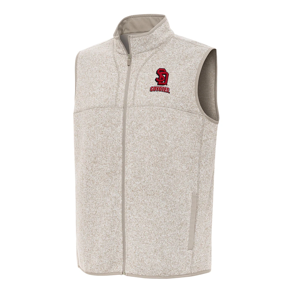 Men's Antigua Heather Oatmeal South Dakota Coyotes Fortune Full-Zip Vest