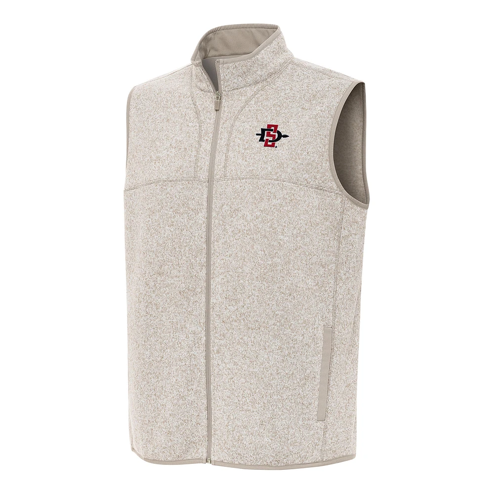 Men's Antigua Heather Oatmeal San Diego State Aztecs Fortune Full-Zip Vest