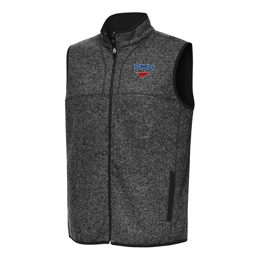 Men's Antigua Heather Black SMU Mustangs Fortune Full-Zip Vest