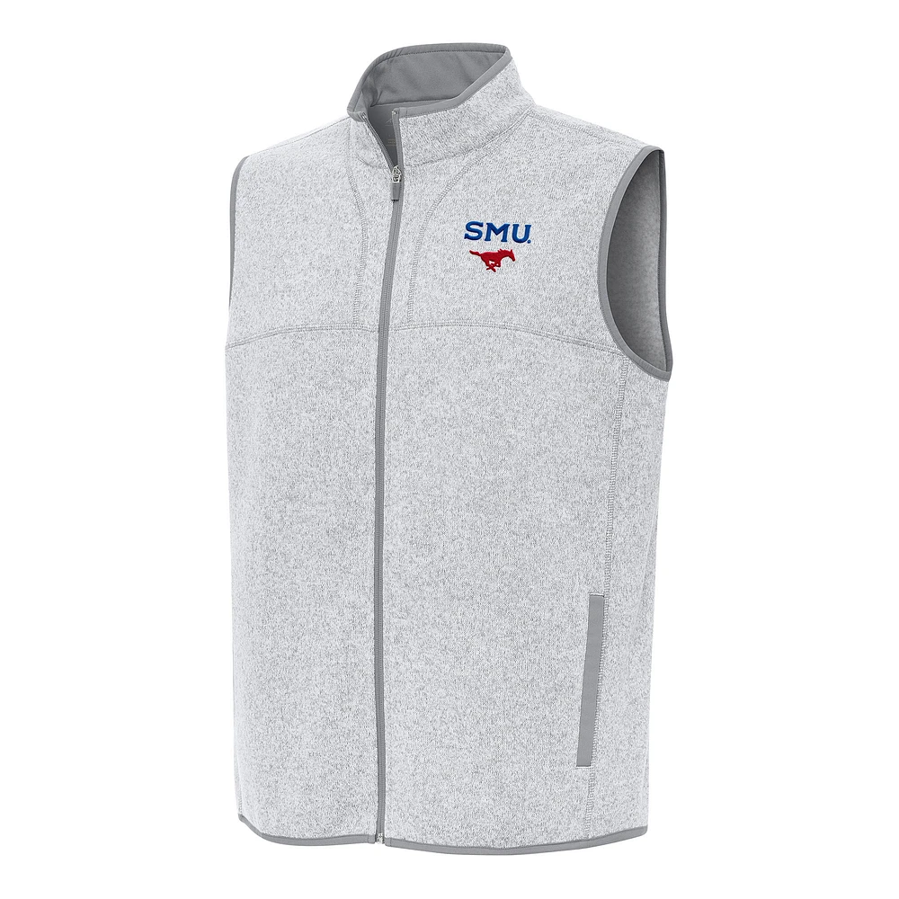 Men's Antigua Heather Gray SMU Mustangs Fortune Full-Zip Vest
