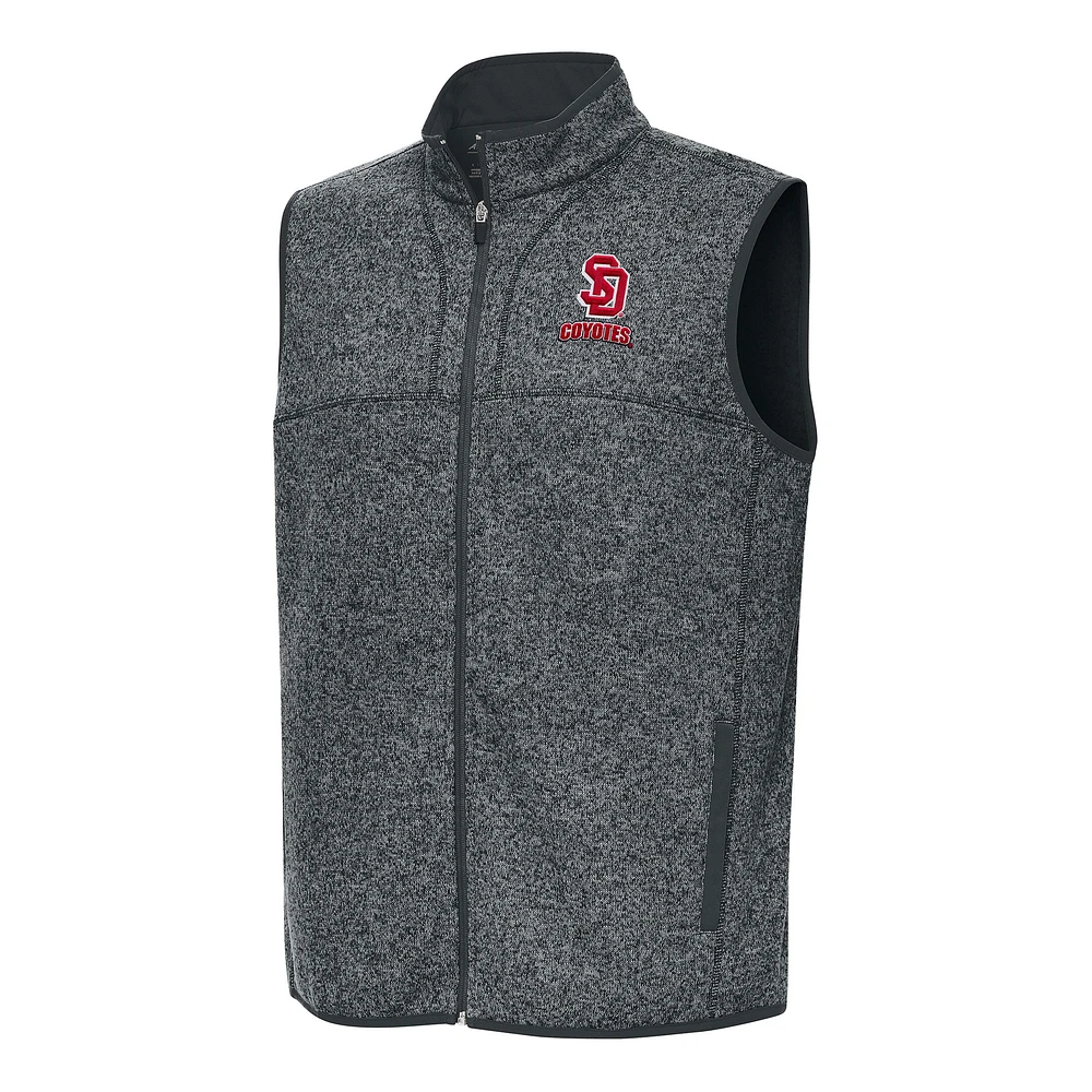 Men's Antigua Heather Charcoal South Dakota Coyotes Fortune Full-Zip Vest