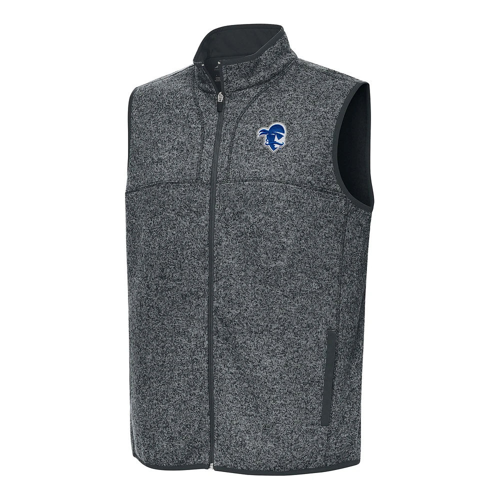 Men's Antigua Heather Charcoal Seton Hall Pirates Fortune Full-Zip Vest