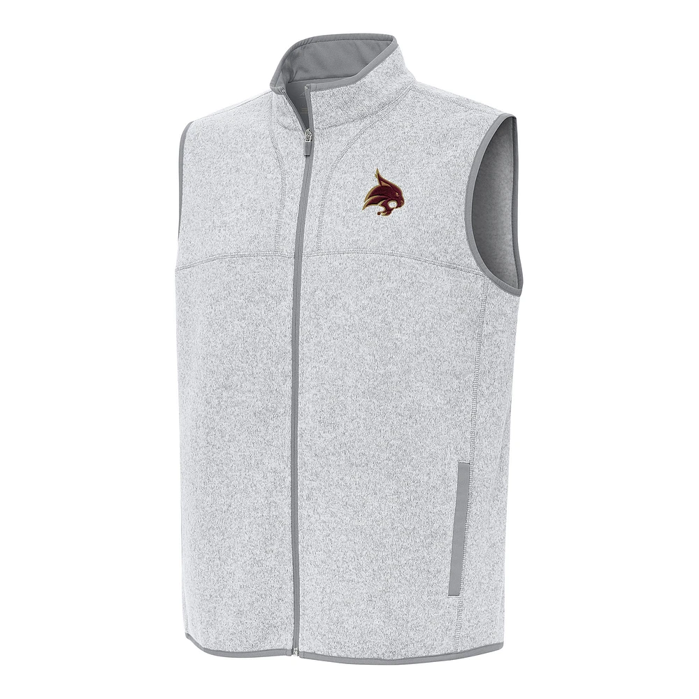 Men's Antigua Heather Gray Texas State Bobcats Fortune Full-Zip Vest