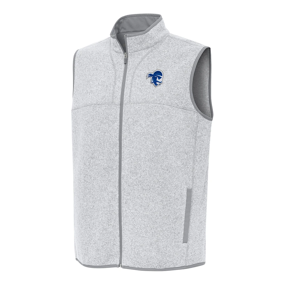 Men's Antigua Heather Gray Seton Hall Pirates Fortune Full-Zip Vest
