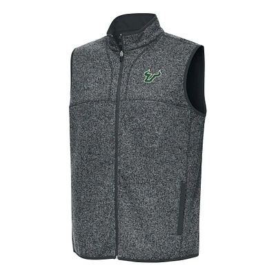 Men's Antigua Heather Charcoal South Florida Bulls Fortune Full-Zip Vest
