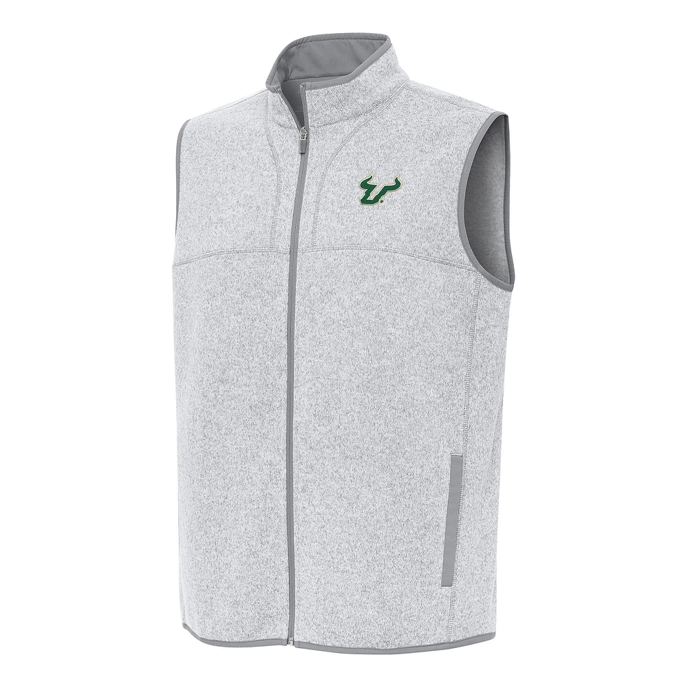 Men's Antigua Heather Gray South Florida Bulls Fortune Full-Zip Vest