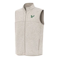 Men's Antigua Heather Oatmeal South Florida Bulls Fortune Full-Zip Vest