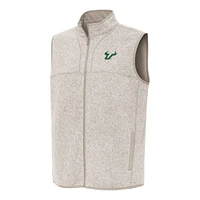 Men's Antigua Heather Oatmeal South Florida Bulls Fortune Full-Zip Vest