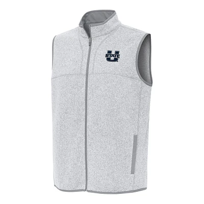 Men's Antigua Heather Gray Utah State Aggies Fortune Full-Zip Vest