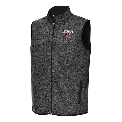 Men's Antigua Heather Black Southern Illinois Salukis Fortune Full-Zip Vest