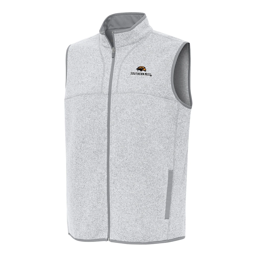 Men's Antigua Heather Gray Southern Miss Golden Eagles Fortune Full-Zip Vest