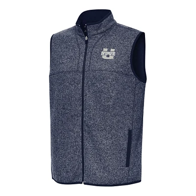 Men's Antigua Heather Navy Utah State Aggies Fortune Full-Zip Vest