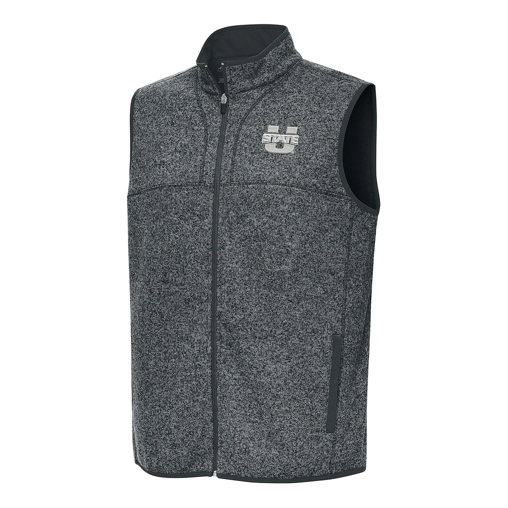 Men's Antigua Heather Charcoal Utah State Aggies Fortune Full-Zip Vest