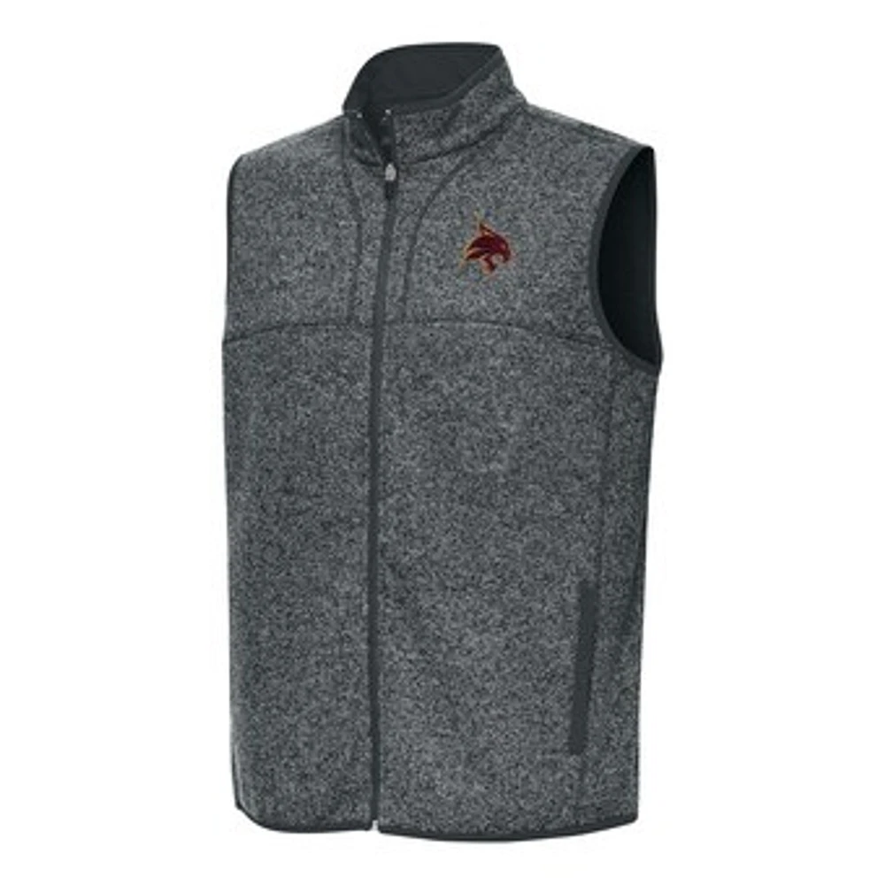 Men's Antigua Heather Charcoal Texas State Bobcats Fortune Full-Zip Vest