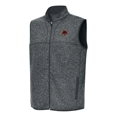 Men's Antigua Heather Charcoal Texas State Bobcats Fortune Full-Zip Vest