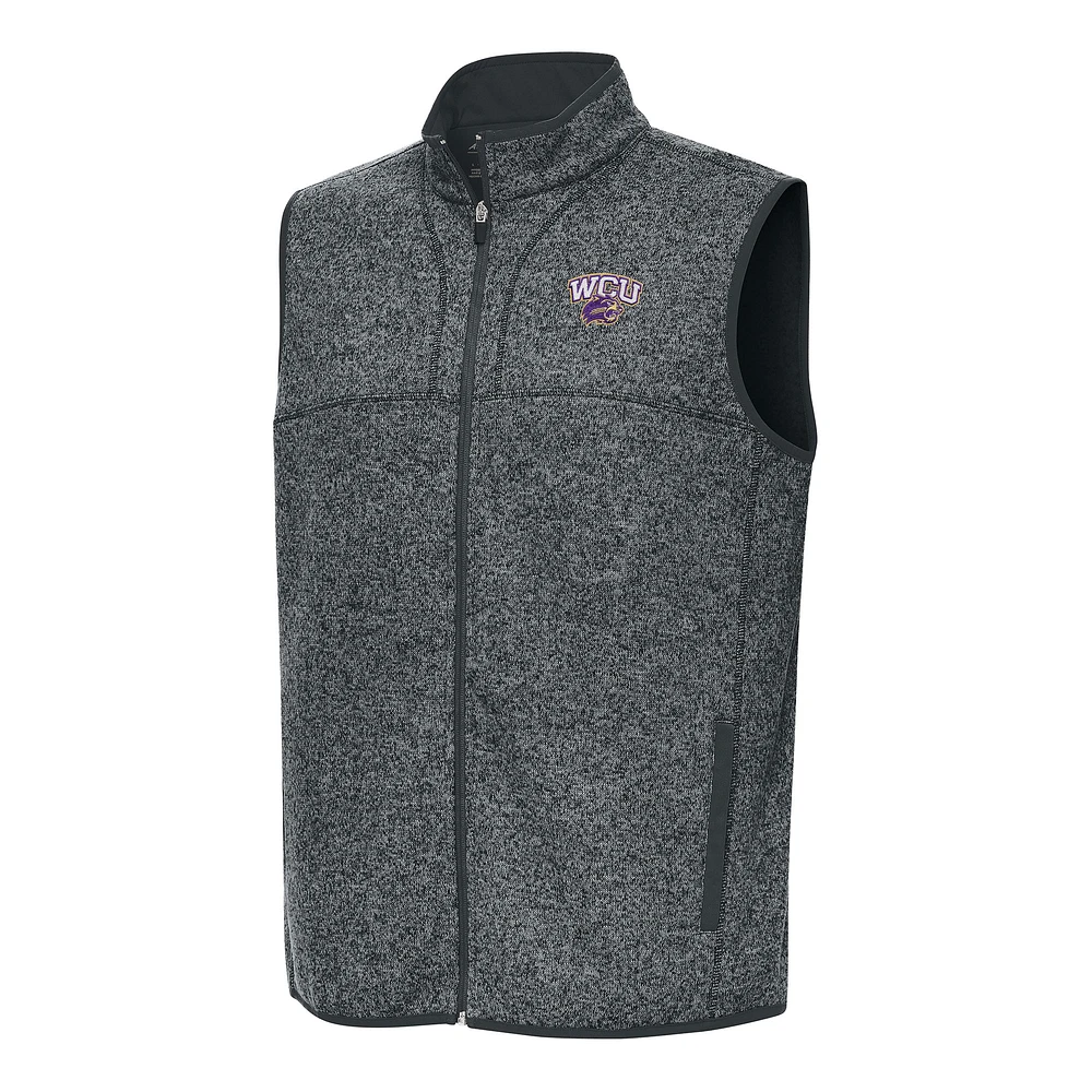 Men's Antigua Heather Charcoal Western Carolina Catamounts Fortune Full-Zip Vest