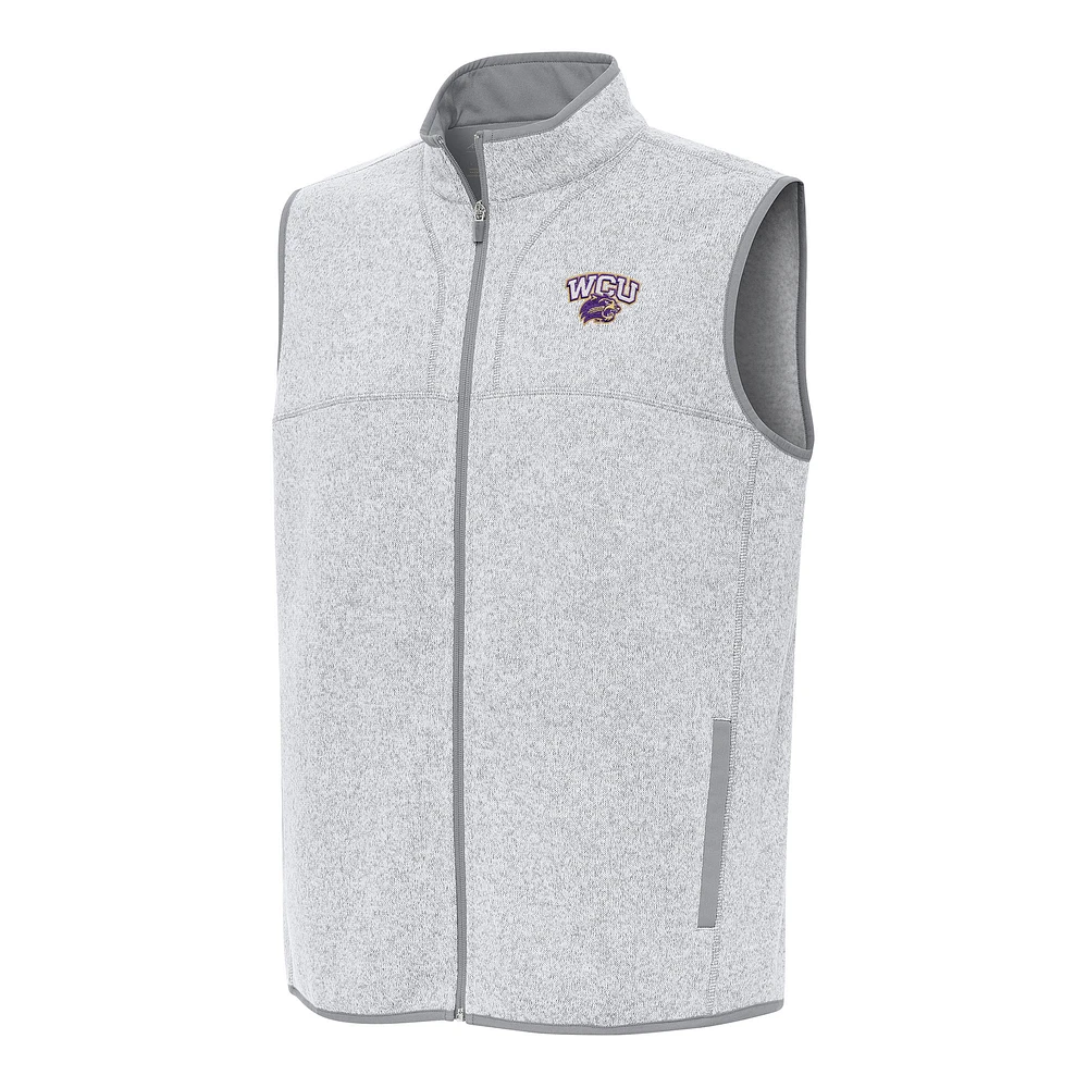 Men's Antigua Heather Gray Western Carolina Catamounts Fortune Full-Zip Vest