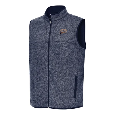 Men's Antigua Heather Navy UTEP Miners Fortune Full-Zip Vest