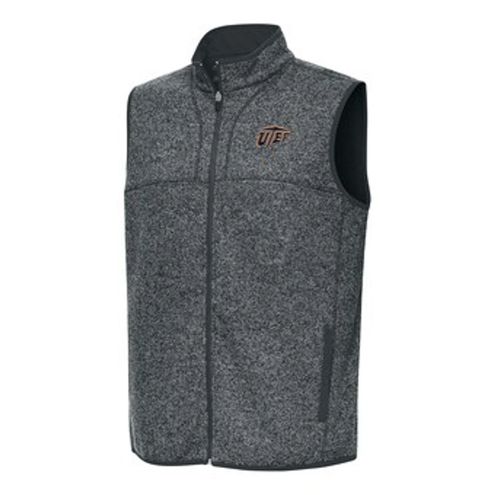 Men's Antigua Heather Charcoal UTEP Miners Fortune Full-Zip Vest