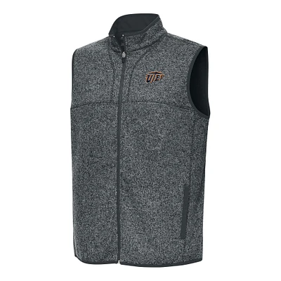 Men's Antigua Heather Charcoal UTEP Miners Fortune Full-Zip Vest