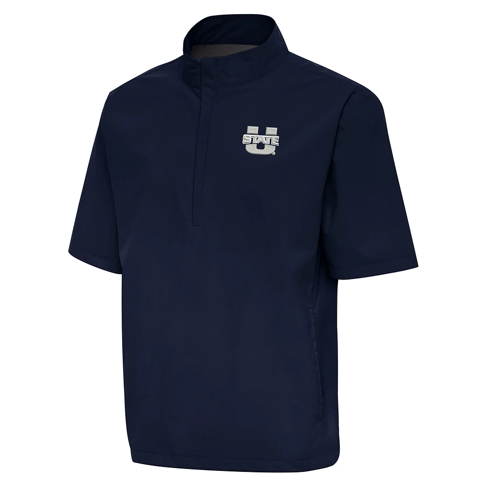 Men's Antigua Navy Utah State Aggies Brisk Short Sleeve Quarter-Zip Jacket