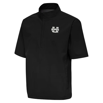 Men's Antigua Black Utah State Aggies Brisk Quarter-Zip Windbreaker