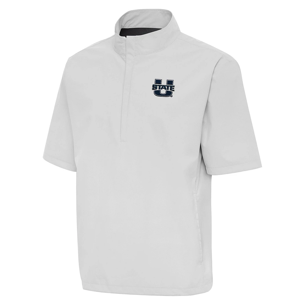 Men's Antigua Heather Gray Utah State Aggies Brisk Quarter-Zip Windbreaker