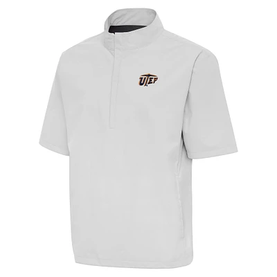 Men's Antigua Heather Gray UTEP Miners Brisk Quarter-Zip Windbreaker