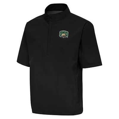 Men's Antigua Black Ohio Bobcats Brisk Quarter-Zip Windbreaker