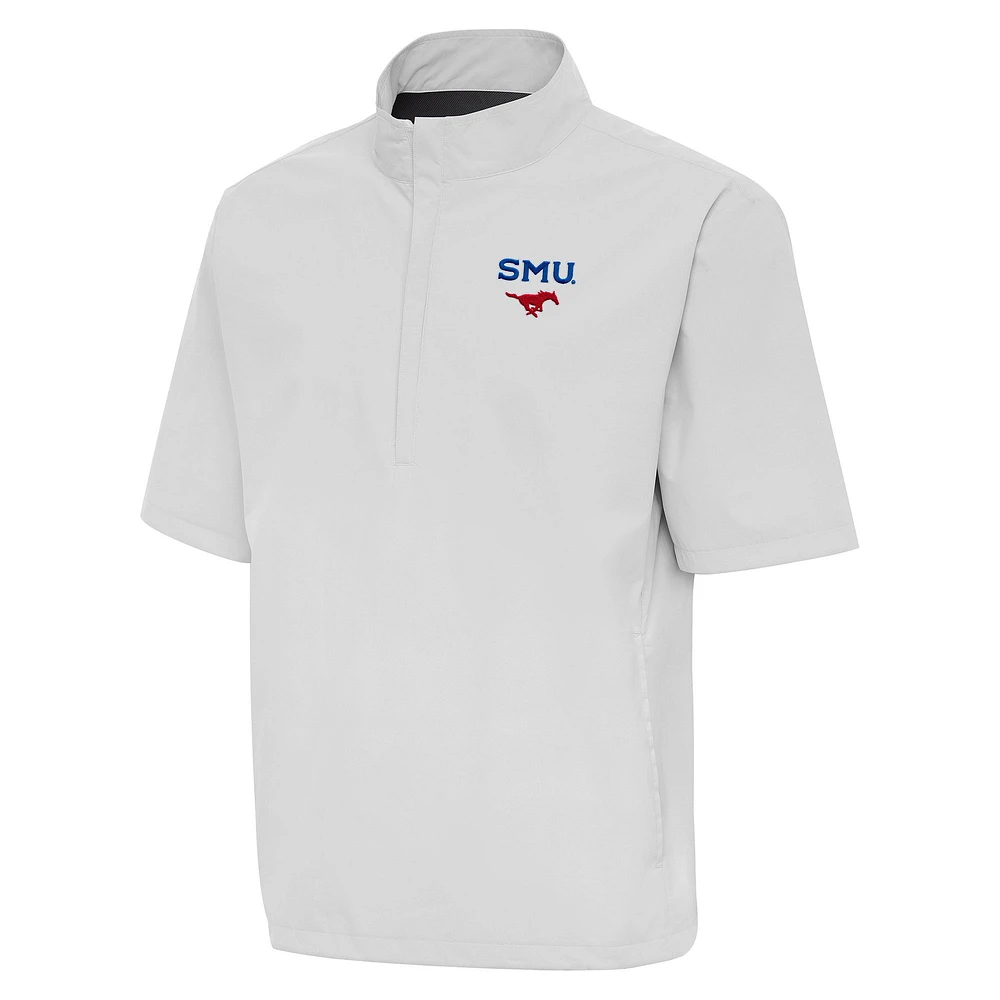 Men's Antigua Heather Gray SMU Mustangs Brisk Quarter-Zip Windbreaker
