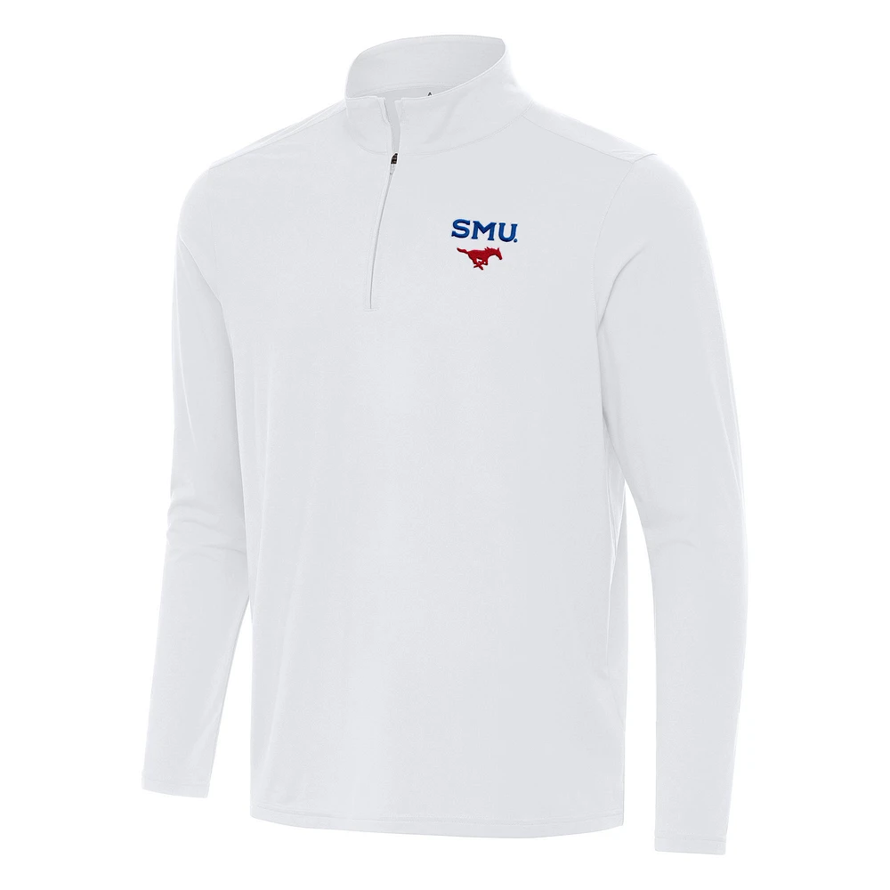 Men's Antigua White SMU Mustangs Intent Quarter-Zip Top