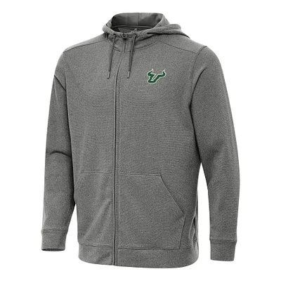 Men's Antigua Heather Charcoal South Florida Bulls Effortless Full-Zip Hoodie Jacket