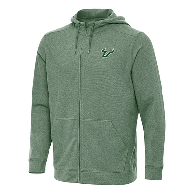 Men's Antigua Heather Green South Florida Bulls Effortless Full-Zip Hoodie Jacket