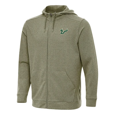 Men's Antigua Heather Olive South Florida Bulls Effortless Full-Zip Hoodie Jacket