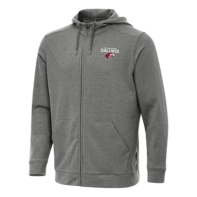 Men's Antigua Heather Charcoal Southern Illinois Salukis Effortless Full-Zip Hoodie Jacket