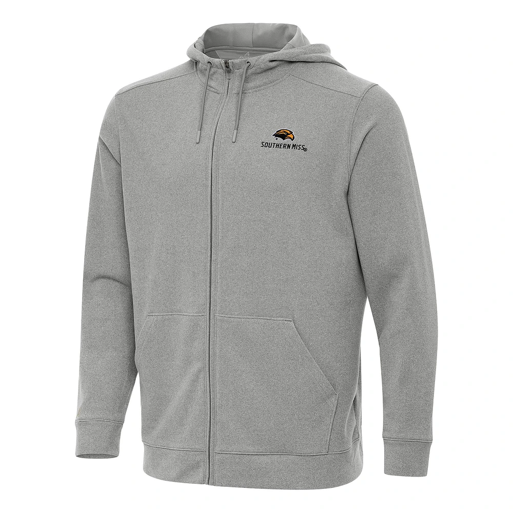 Men's Antigua Heather Gray Southern Miss Golden Eagles Effortless Full-Zip Hoodie Jacket