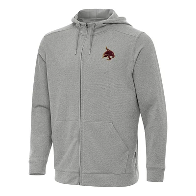 Men's Antigua Heather Gray Texas State Bobcats Effortless Full-Zip Hoodie Jacket