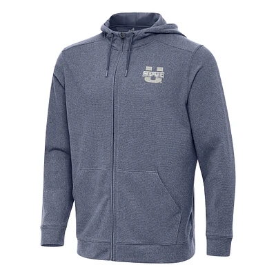 Men's Antigua Heather Navy Utah State Aggies Effortless Full-Zip Hoodie Jacket