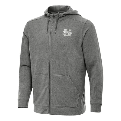 Men's Antigua Heather Charcoal Utah State Aggies Effortless Full-Zip Hoodie Jacket