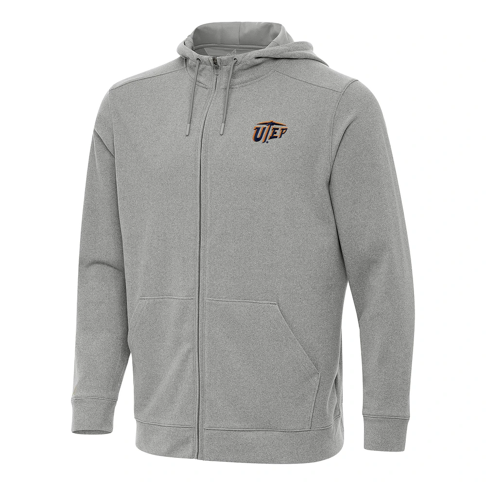 Men's Antigua Heather UTEP Miners Effortless Full-Zip Hoodie Jacket