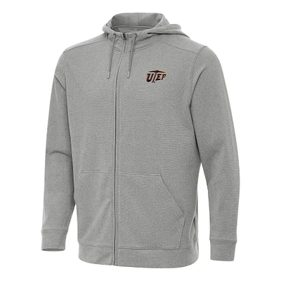 Men's Antigua Heather Gray UTEP Miners Effortless Full-Zip Hoodie Jacket