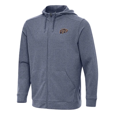 Men's Antigua Heather Navy UTEP Miners Effortless Full-Zip Hoodie Jacket