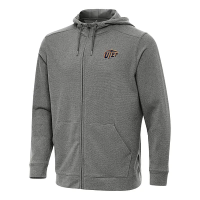 Men's Antigua Heather Charcoal UTEP Miners Effortless Full-Zip Hoodie Jacket