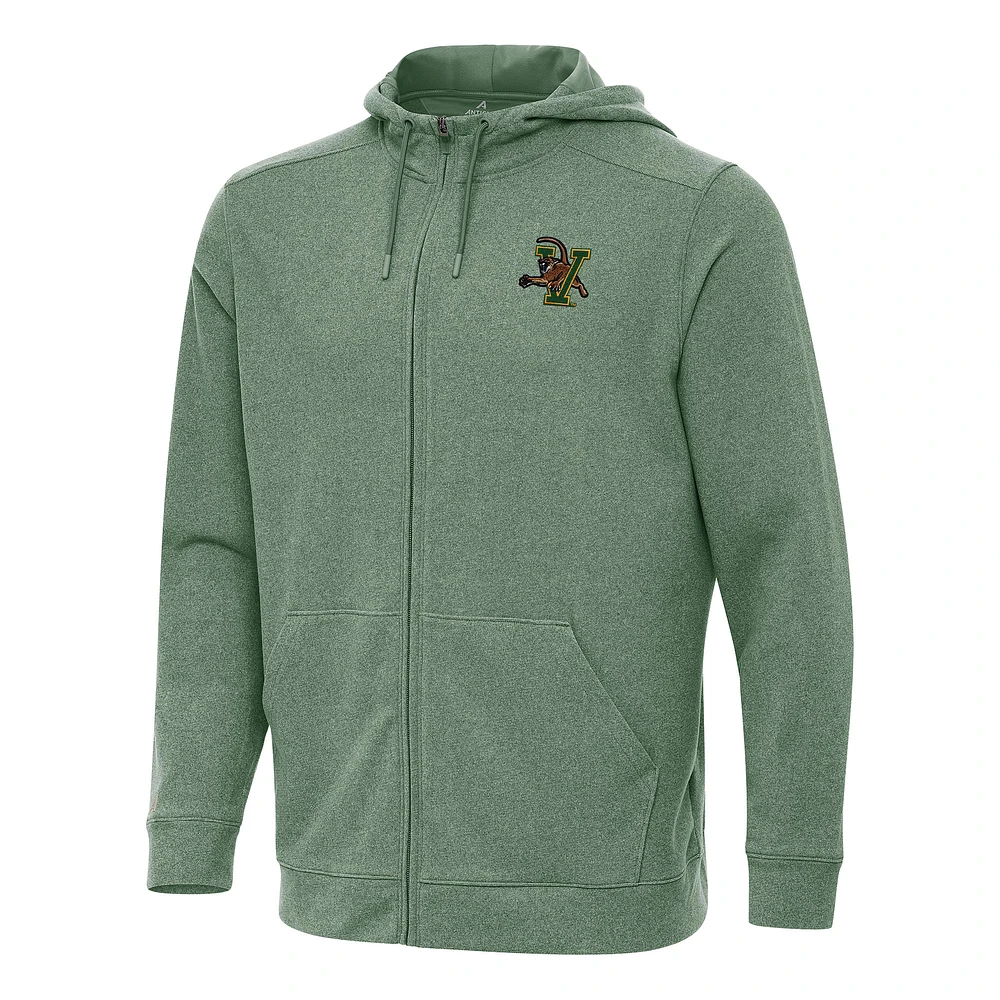 Men's Antigua Heather Green Vermont Catamounts Effortless Full-Zip Hoodie Jacket