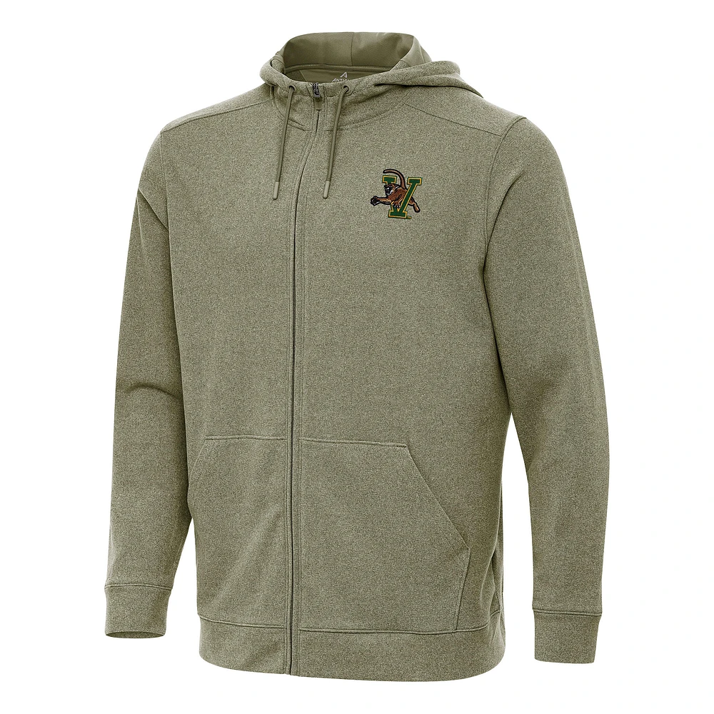 Men's Antigua Heather Olive Vermont Catamounts Effortless Full-Zip Hoodie Jacket